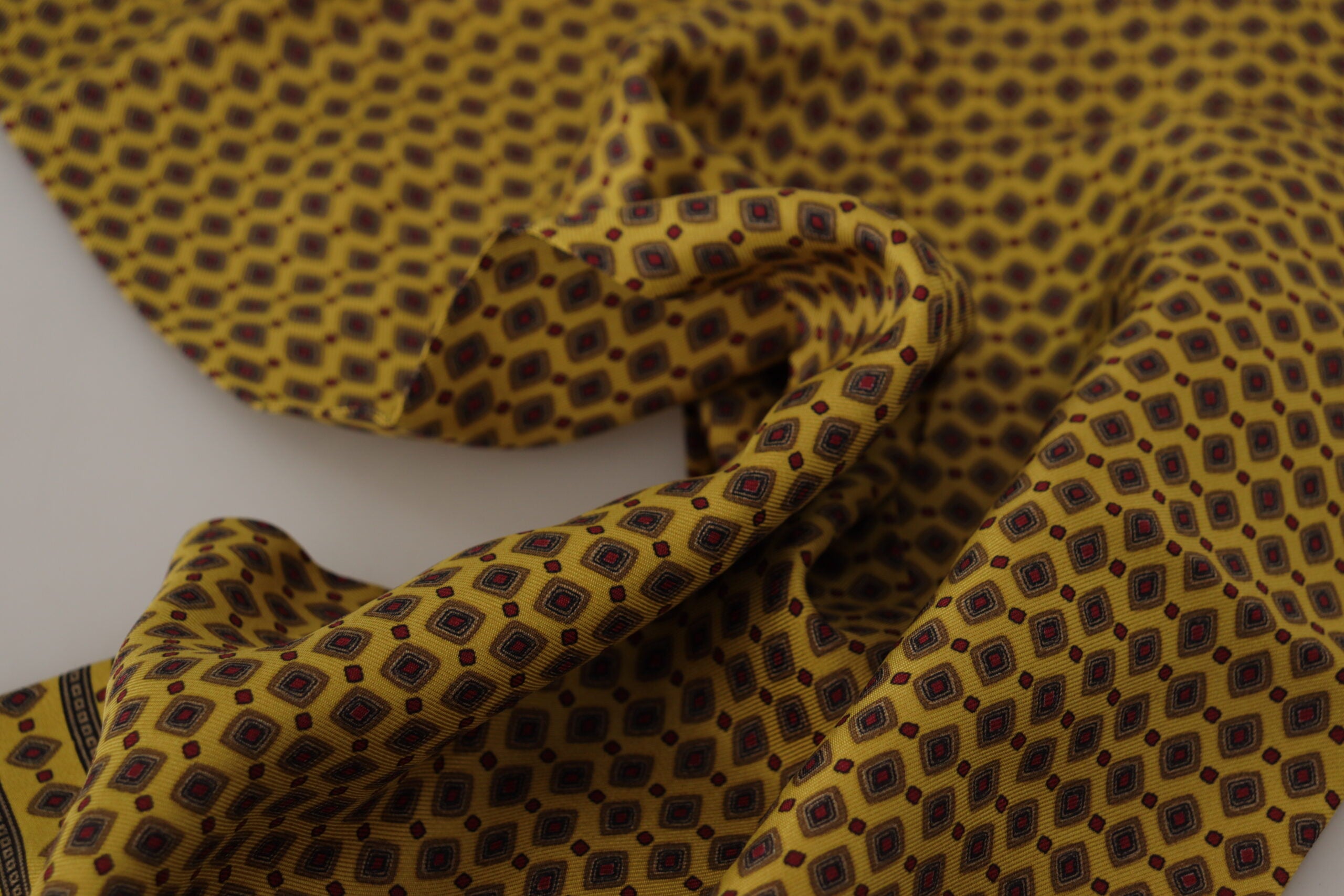 Dolce & Gabbana Yellow Patterned Silk Neck Wrap Fringe Scarf